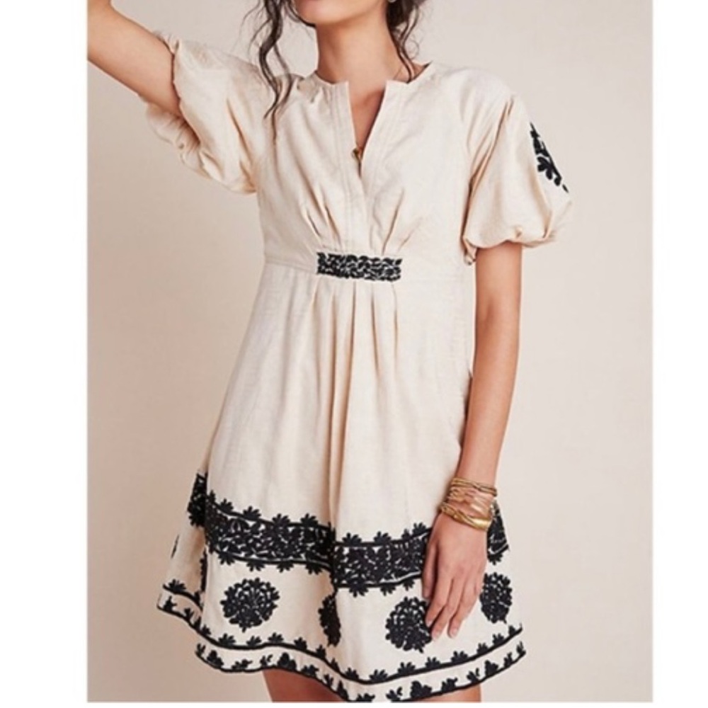 Anthropologie Cream Puff Sleeve Mini Dress